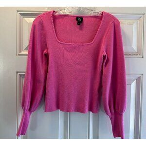Bar III Size Medium Women's Ribbed Knit Long Sleeve Square Neck Sweater Pink